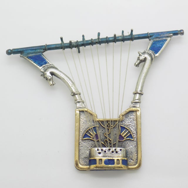 Metal Vintage Handmade Egyptian Lyre Figurine in Silver, Florence, Italy, 1980s For Sale - Image 7 of 18