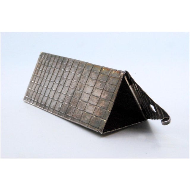 Metal Triangular Silver Toothpick Holder with Geometric Figures and Opening in the Lid For Sale - Image 7 of 10