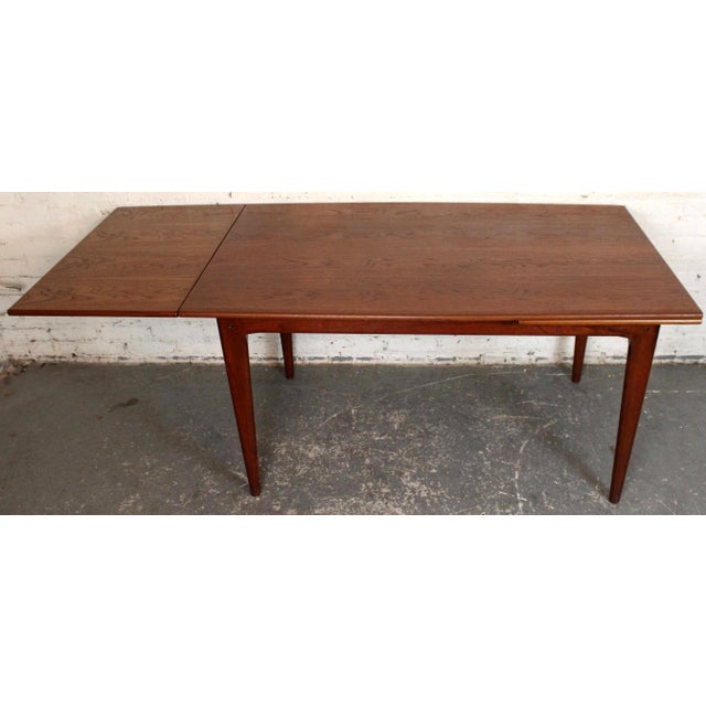 Wood Mid-Century Modern Teak Dining Table With Pullout Leaves For Sale - Image 7 of 13