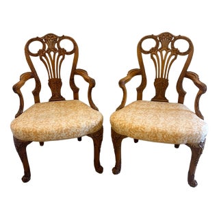 Antique Carved Walnut Desk Armchairs, 1920, Set of 2 For Sale