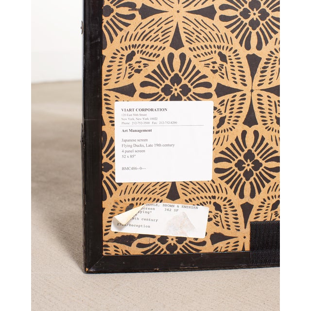 Japanese Meiji Four Panel Screen Ducks and Geese in Flight For Sale - Image 11 of 18