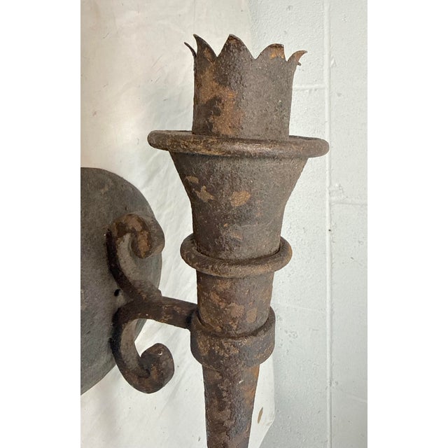 19th Century Antique Gothic 19th Century Hand Wrought Iron Wall Mount Candle Sconce Fixture For Sale - Image 5 of 10