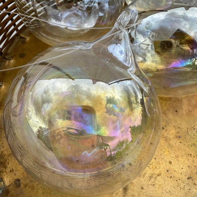 Set of six (6) Silvestri hand blown iridescent glass ornaments. At the time of making this listing there are two dozen...