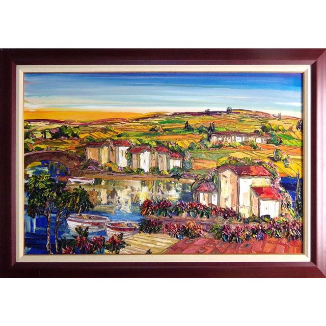 Maya Eventov Tuscan Scene Original Acrylic Painting on Canvas Landscape Framed For Sale - Image 4 of 4