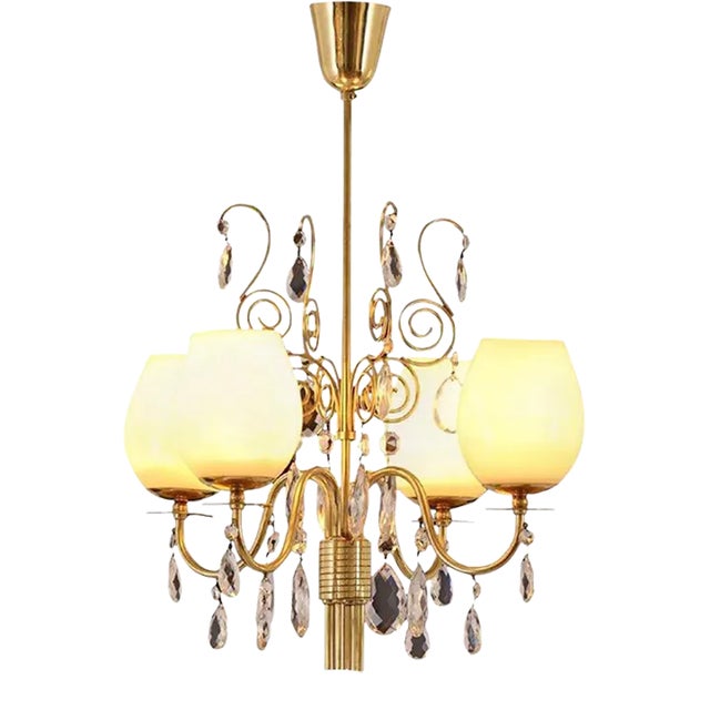 Almari Mauri for Idman Brass and Glass Chandelier For Sale