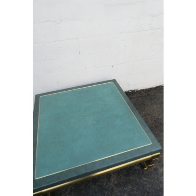 Late 20th Century 1980s Mastercraft Faux Green Leather and Brass Square Ming Coffee Table 5737 For Sale - Image 5 of 12
