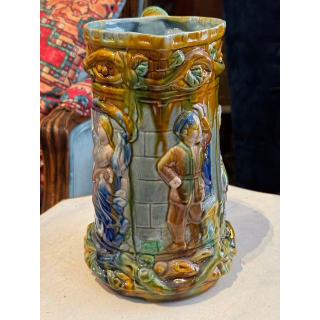 Ceramic Antique Minton-Style Majolica Pottery Pitcher For Sale - Image 7 of 12
