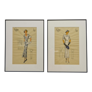 Framed Art Deco Style Summer 1934 Croquis Artistiques French Fashion Prints a Pair