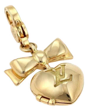 Mid 20th Century Louis Vuitton Heart & Bow Locket 18k Yellow Gold Charm Pendant