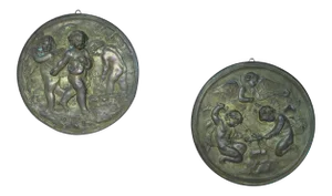 19th Century Angels at Work Brass Repousse Decorative Rounds - a Pair