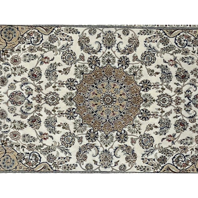 Silk and wool pile very fine Persian Nain design rug hand woven in India by master weaver-