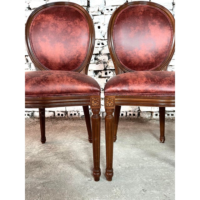 French French Louis XVI Medallion Back Dining Chairs, Reupholstered - Set of 6 For Sale - Image 3 of 6