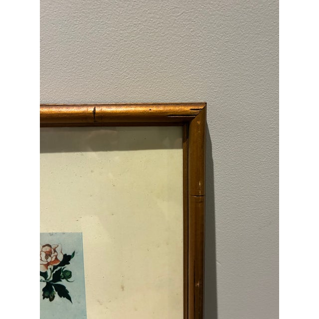 Chinese Vintage 1974 Chinese Bird & Floral Art Print in Gilt Bamboo-Style Frame For Sale - Image 3 of 8