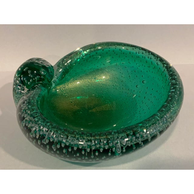Murano Emerald Green and Gold Controlled Bubble Bowl For Sale - Image 10 of 10