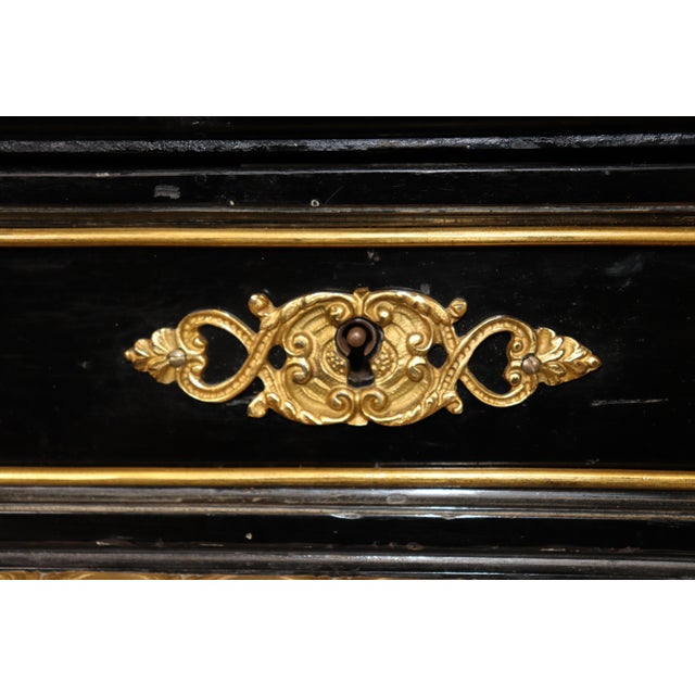 Black 19th C. Ebonized Chinoiserie and Bronze Ormolu Mounted Marble Top Cabinet For Sale - Image 8 of 17
