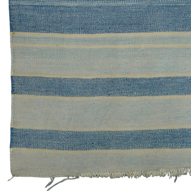 Rug & Kilim Vintage Dhurrie Rug With Blue and Gray Stripes | Rug & Kilim For Sale - Image 4 of 5