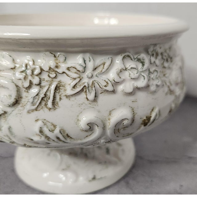 Vintage Mid-Century Relpo Ornate Embossed Footed Ceramic Planter Bowl - Style #5893 For Sale In Orlando - Image 6 of 8