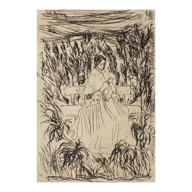 Giovanni D'aroma - Woman In A Landscape - Original Etching On Paper - 1940s For Sale