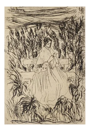 Giovanni D'aroma - Woman In A Landscape - Original Etching On Paper - 1940s