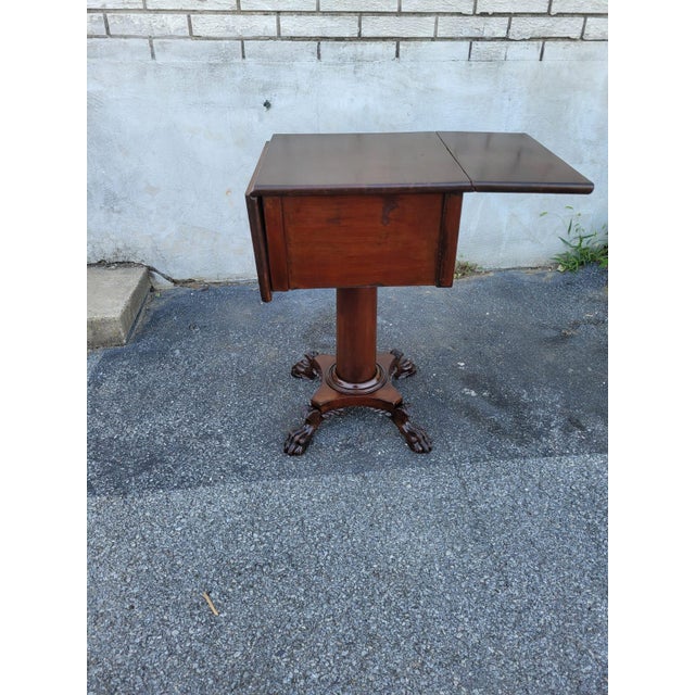 19th Century 19th Century Mahogany Empire Drop Leaf End Table Hand Carved For Sale - Image 5 of 11