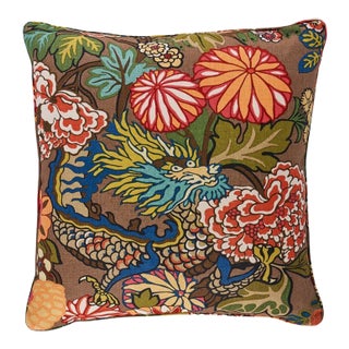Schumacher Chiang Mai Dragon 22" Pillow in Mocha For Sale