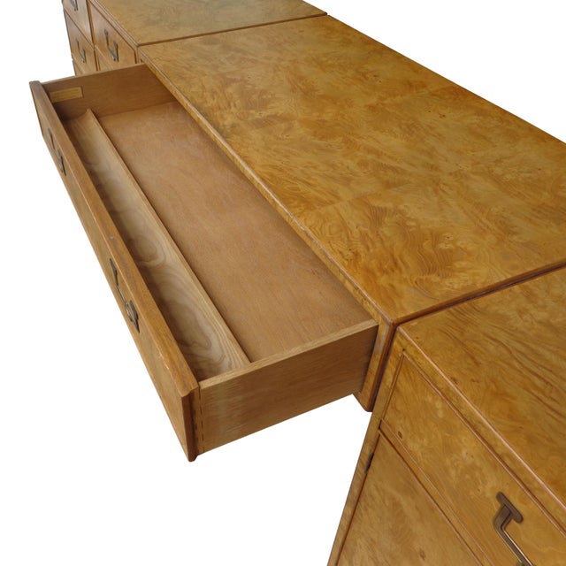 John Widdicomb Campaign Burl Kneehole Credenza Desk For Sale - Image 11 of 13