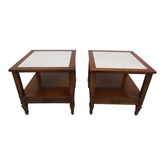 MidCentury Modern Hammary Side Tables With Portuguese Marble Tops a