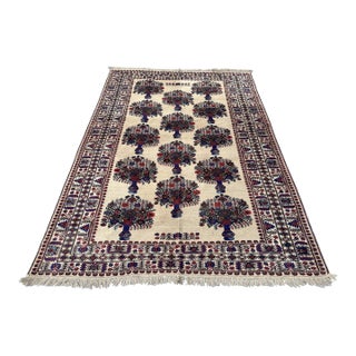Pictorial Flower Ivory Vase Design Hand-Knotted Wool Rug - 6'10" X 9'7" For Sale