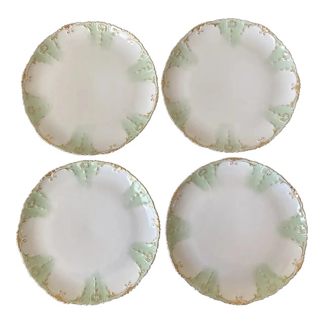 19th Century Art Nouveau French Green Gold Limoges Porcelain Plates by Haviland- Set of 4 For Sale