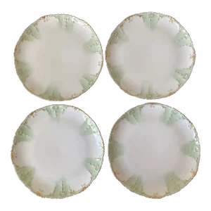 19th Century Art Nouveau French Green Gold Limoges Porcelain Plates by Haviland- Set of 4