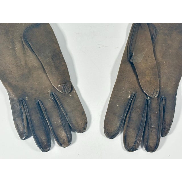 Animal Skin Antique French Leather Kid Gauntlet Gloves size 6 1/2 For Sale - Image 7 of 10