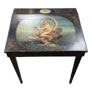 Antique 19th Century French Chinoiserie Hand-Painted Black and Gilt Ladies Writing Desk For Sale