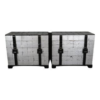 Silver Leaf Black Lacquer Cinguini attributed Dorothy Draper Commodes - A Pair For Sale
