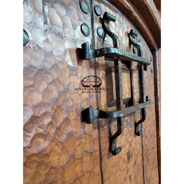 Handcrafted Solid Wood Rustic Exterior Double Door – Custom Mexican Design Made to Order For Sale In Denver - Image 6 of 12