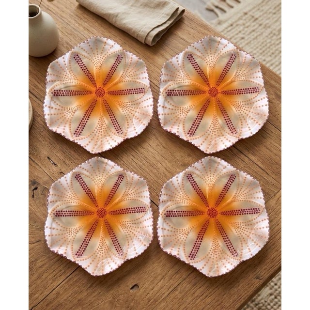 Orange Hand-Painted South African Art Pottery Hexagonal Platters - Set of 4 For Sale - Image 8 of 12