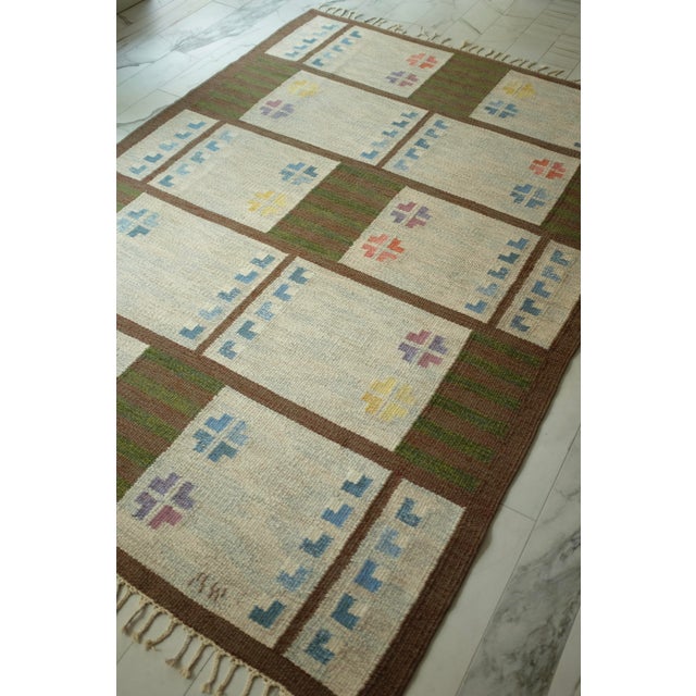 Brown Vintage Kilim Rug Designed by Alice Wallebäck For Sale - Image 8 of 9