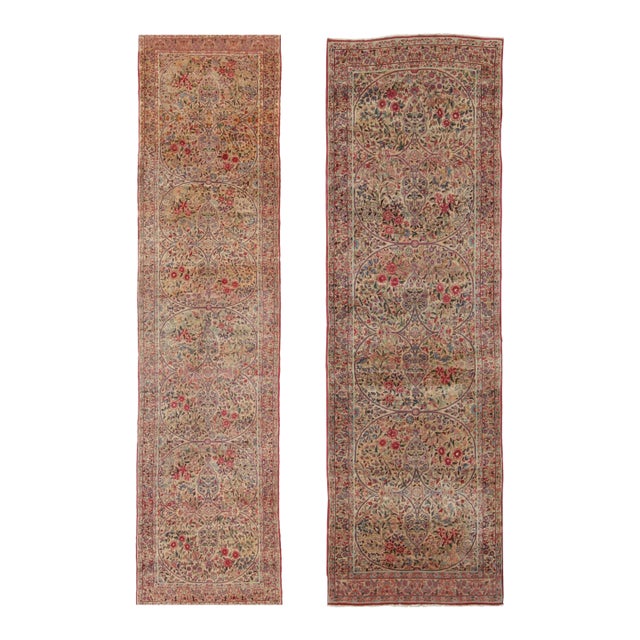Antique Kerman Lavar Persian Twin Runners with Interlocking Florals - Rug & Kilim For Sale