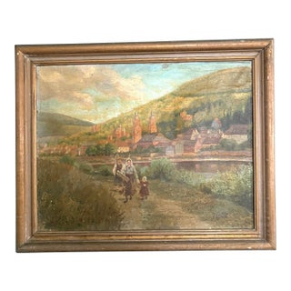 Landscape Oil Painting on Canvas- Gold Wood Frame For Sale
