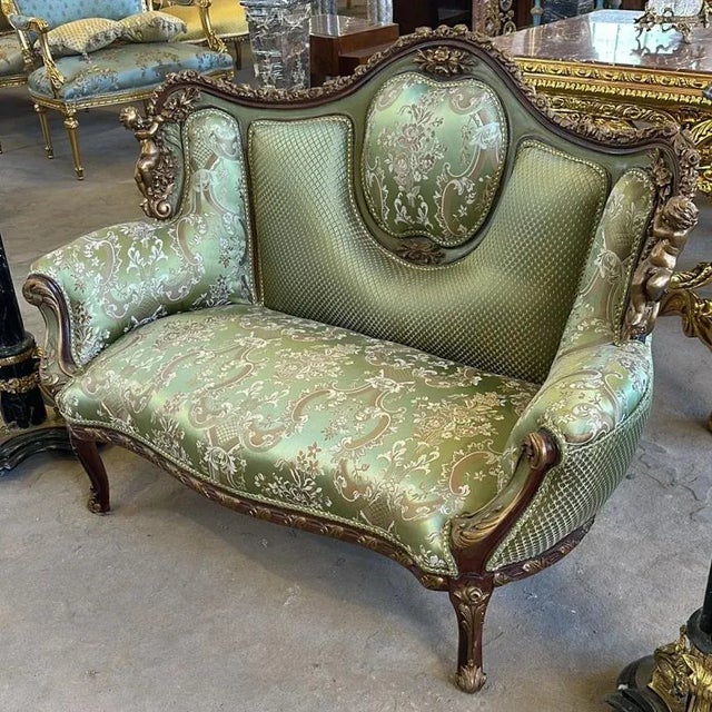 Rococo 1980s French Rococo Green Tufted Sofa For Sale - Image 3 of 4