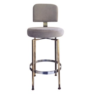 Baughman Style Bar Stools in Grey Suede - Set of 3 For Sale