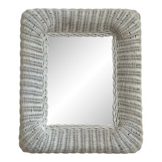 Mid-20th Century White Wicker Wall Mirror For Sale