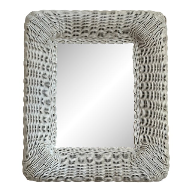 Mid-20th Century White Wicker Wall Mirror For Sale