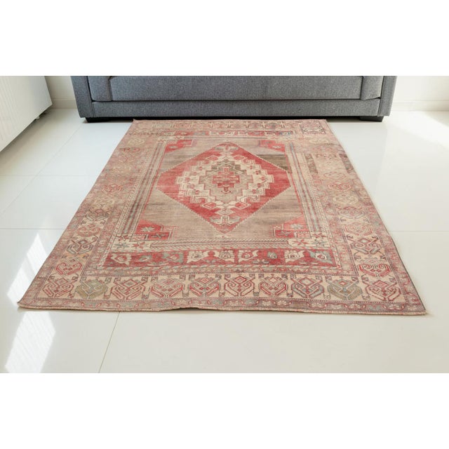 Turkish Authentic Faded Vintage Turkish Rug,Unique Anatolian Design For Sale - Image 3 of 10