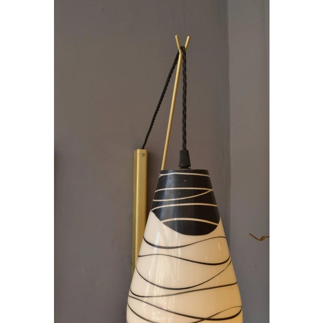 Mid-Century Czech Black and White Hand Painted Glass Wall Lamps, Set of 4 For Sale - Image 9 of 11