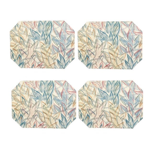 Blue Abstract Octagonal Fabric Placemats in Pink, Blue and Cream - 4 For Sale - Image 8 of 8