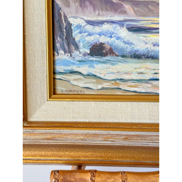 Ocean Tide at the Cliffs Oil Painting on Board by Southern California Artist Burl E. Chalmers For Sale - Image 10 of 11