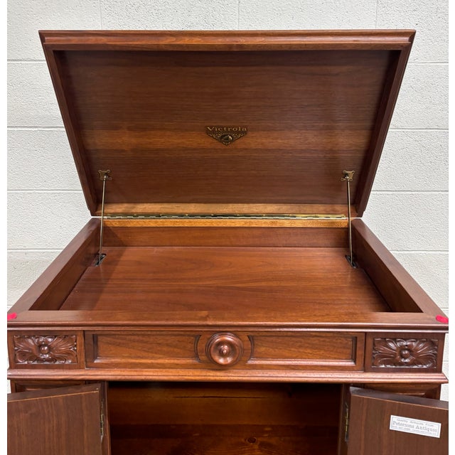 Antique Victor Victrola Orthophonic Floral Carved Walnut Credenza Cabinet For Sale - Image 4 of 17