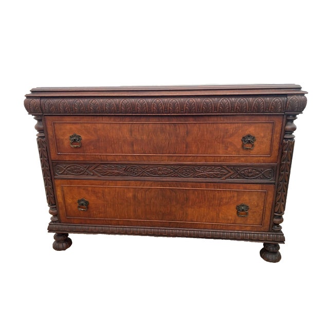 Wood Antique Sideboard, Buffet, Console, Hand Carved, Mirror, Renaissance Revival For Sale - Image 7 of 16