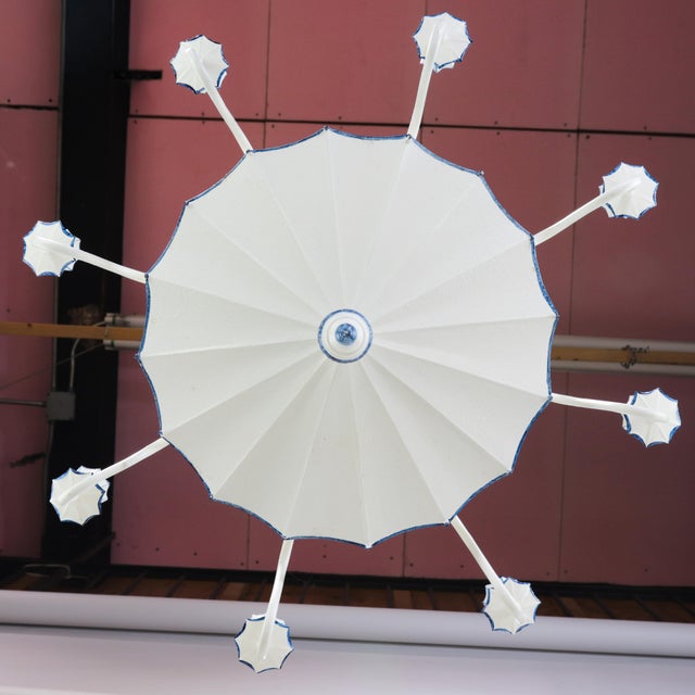 Early 21st Century Vintage Handmade White and Blue Iron 8-Light Pendant Chandelier For Sale - Image 5 of 10