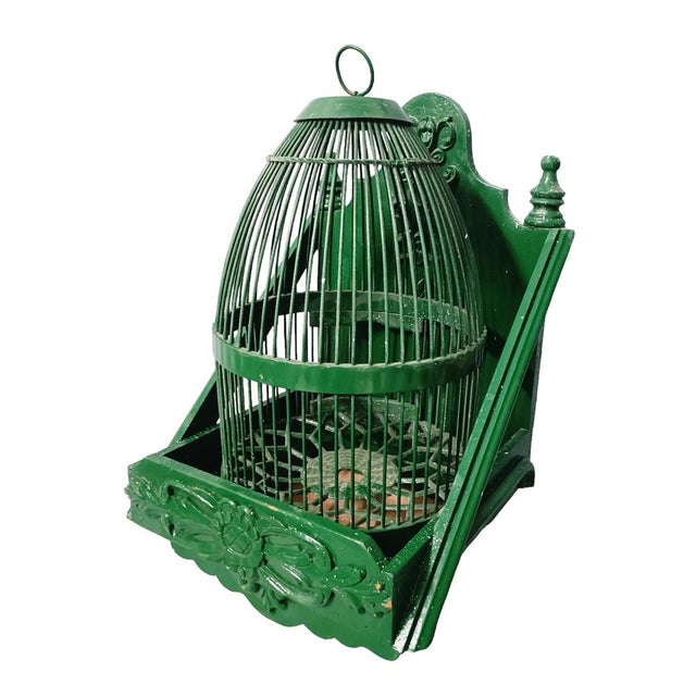 Wood Vintage Bird Cage in Green For Sale - Image 7 of 8